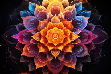 Chakra sahasrara with om symbols in the black background mandala vector illustra, generative IA