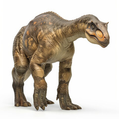 Fototapeta premium A peaceful Hadrosaurus with its herbivorous build and friendly appearance, grazing, isolated on white background.