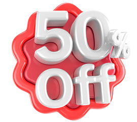 50 percent off 3d rendering Sale discount price label 