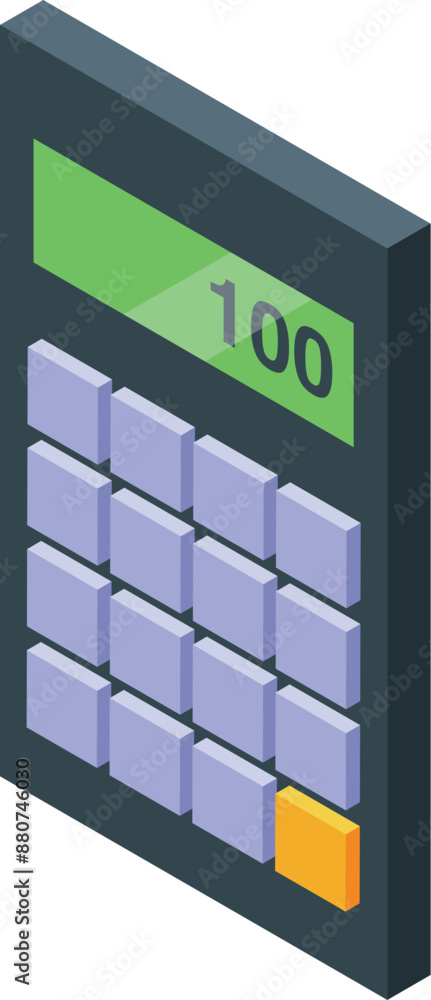 Poster modern calculator displaying number one hundred is showing accounting concept in isometric view