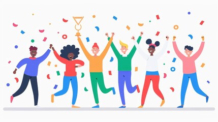 Global field games, silver medalists celebrating, flat design illustration