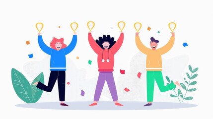 Naklejka premium Global field games, silver medalists celebrating, flat design illustration