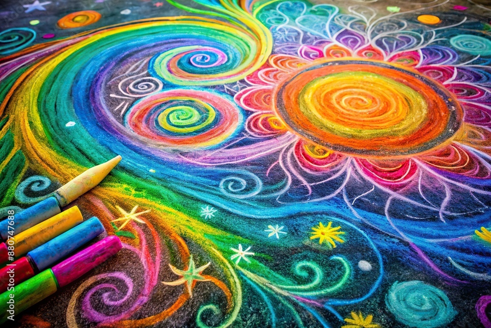 Poster vibrant abstract colorful chalk drawing texture serves as a playful and creative backdrop with swirl
