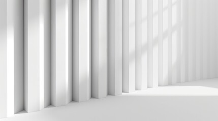 Obraz premium White Vertical Panels With Sunbeam Shadows in a Modern Interior