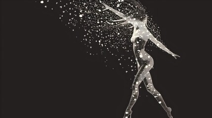 Fototapeta premium Whimsical Silhouetted Figure Dancing Among Stars in Cosmos