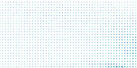 Abstract curved dotted surface with halftone effect by blue and turquoise small squares. Vector graphic pattern
