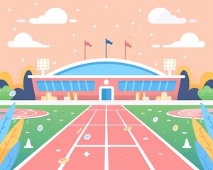 Global sports venue, field events, silver prizes, flat design illustration