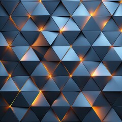 Obraz premium Geometric 3D pattern of dark triangular tiles with glowing orange accents, creating a futuristic and modern abstract background.