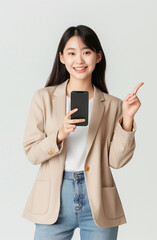 Fototapeta premium young asian woman smiling on white background isolated