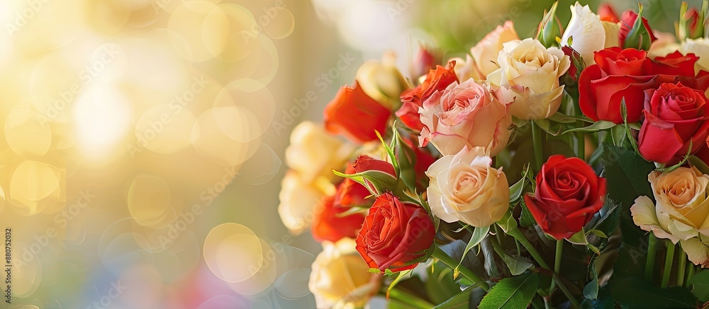 Poster Vibrant roses arranged in a vase with a copy space image