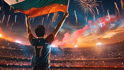 Cricket Fan Raising an Indian Flag in the Stadium