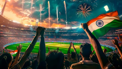 Generated ImageFans Celebrating a Point with Indian Flags in the Stadium
