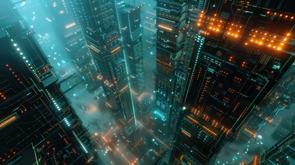 Soaring Tower of Networked Hardware in a Bustling Digital Processing Hub