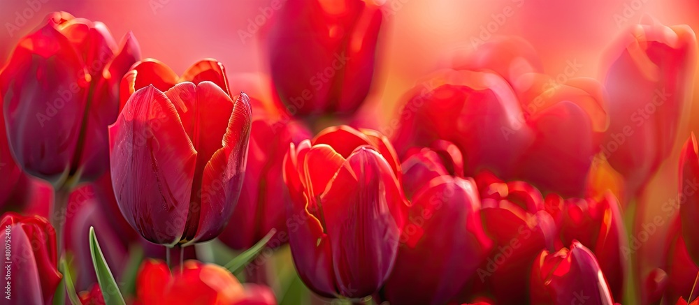 Fototapete macro shot of vibrant red tulips ideal for a holiday card or background with ample copy space image 