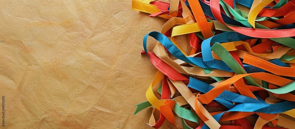 Aufkleber Transforming decorated paper into thin strips for crafting purposes creating a lovely design with copy space image