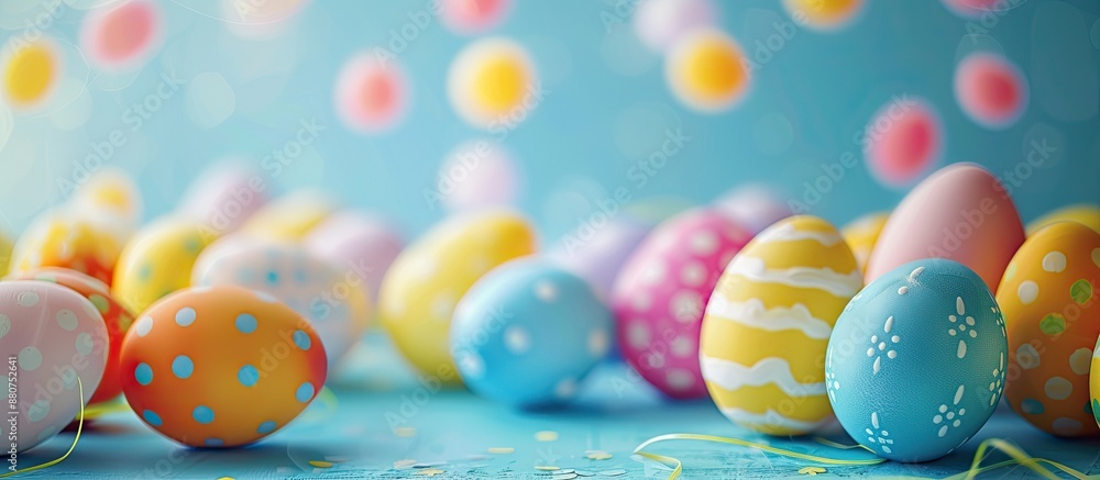 Poster colorful easter eggs over background with copy space image