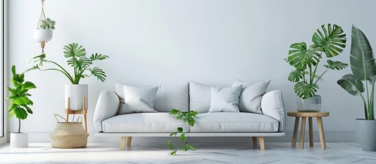 Modern stylish living room interior with a sofa and houseplants perfect for a copy space image