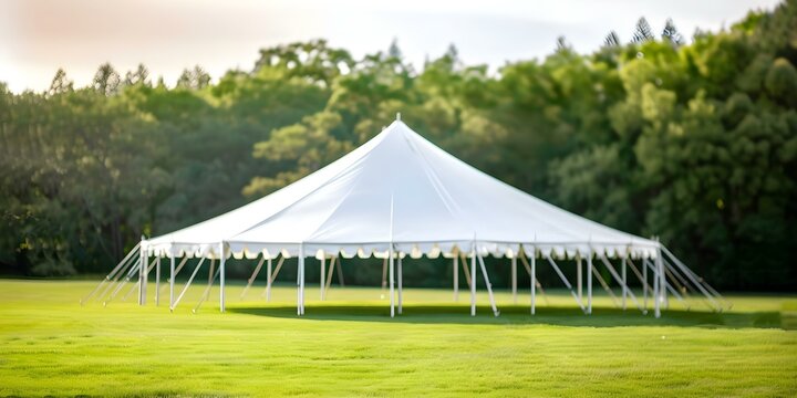 White tent in a lush field perfect for outdoor events and gatherings. Concept Outdoor Events, Lush Field, White Tent, Gatherings, Scenic Views