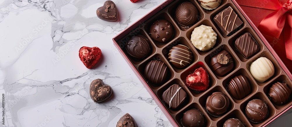 Poster valentine s assortment of chocolates in a gift box with copy space image
