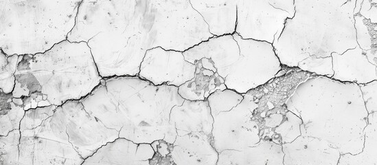 Obraz premium Top view of cracked white soil texture pattern creating an abstract background with copy space image suitable for classic design on gray concrete backdrop