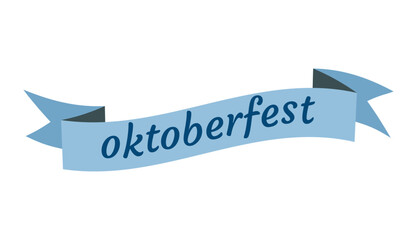 Icon blue ribbon scroll with text oktoberfest isolated on transparent and white background. Close-up element for holiday design decoration. Vector flat illustration. Beer festival. Banner.