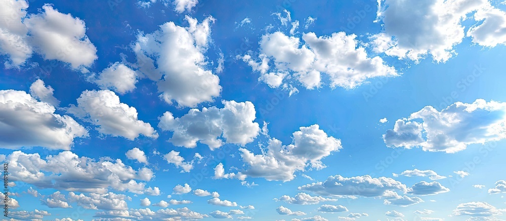 Poster Blue sky with lovely altocumulus and cirrocumulus clouds featuring a mix of small fluffy clouds at different altitudes perfect for copy space image