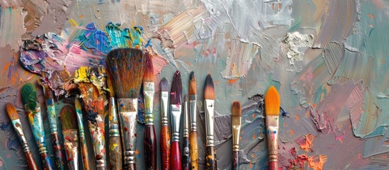 A collection of painting tools with a copy space image