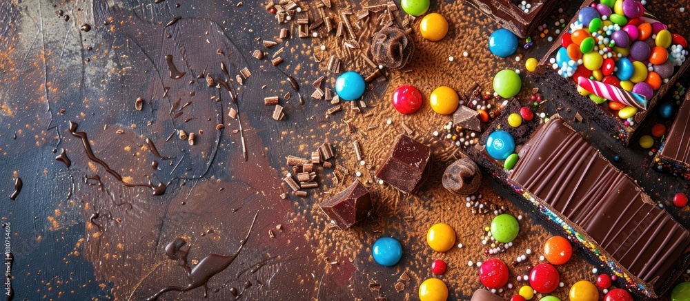 Poster colorful candy chocolate and cake creating an enticing copy space image