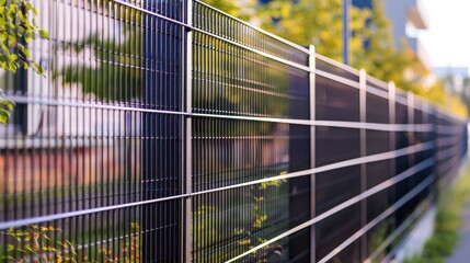 Panel fence made of welded wire mesh with banner space