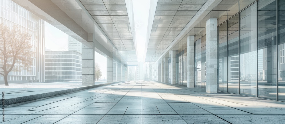 Poster Urban setting with a contemporary structure on an empty floor leaving a blank area incorporated for a copy space image