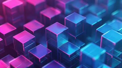 Obraz premium Abstract Technology Background with Purple and Blue Blocks Representing Blockchain Technology for Poster, Banner, and Web Design. Futuristic Digital Concept