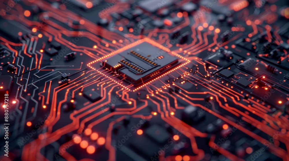 Poster close-up of a circuit board with a glowing processor