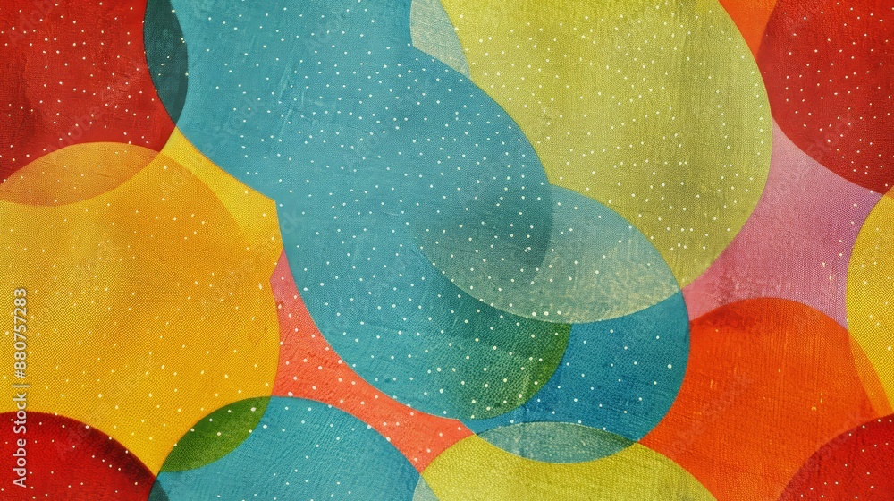 Poster colorful abstract watercolor art with overlapping circles and textured details, creating a vibrant a