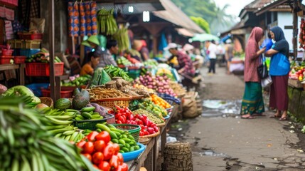 Local vendors display a variety of fresh fruits and vegetables at an outdoor market