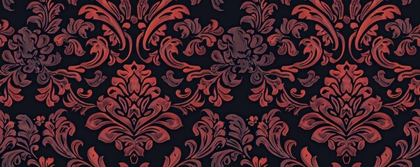 Elegant vintage seamless floral pattern in red and black tones, ideal for wallpaper, fabric, and interior design backgrounds.