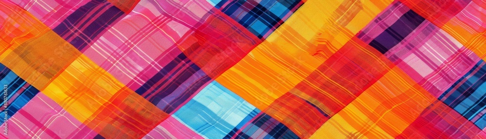Poster vibrant abstract geometric pattern with colorful overlapping plaid stripes. high resolution stock ph