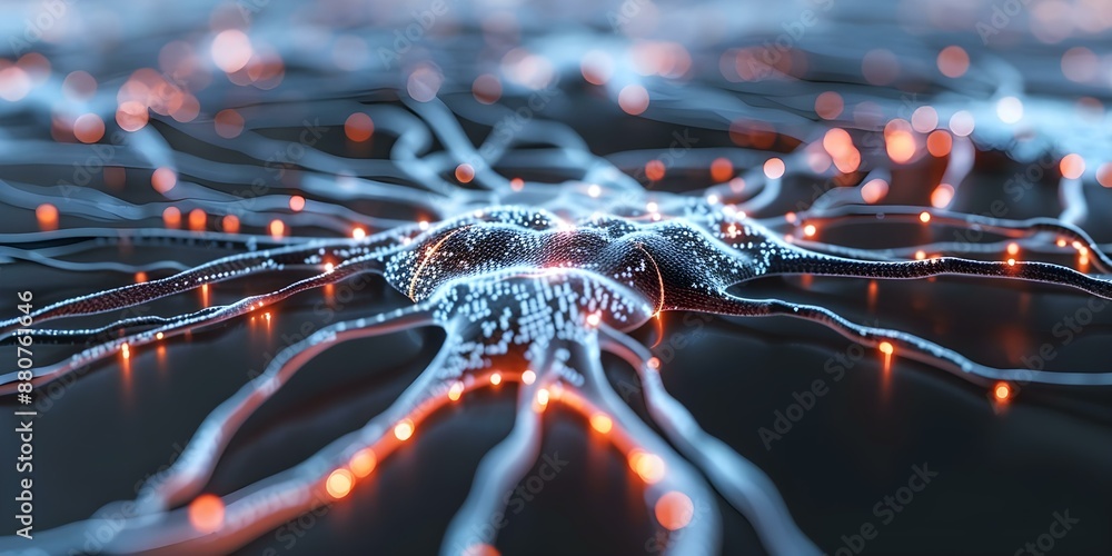 Poster visualize glowing digital neural network connections for brain synapses. concept brain synapses, glo
