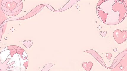 Minimalist Doodle Border Design with Breast Cancer Awareness Symbols and Blank Space for Message