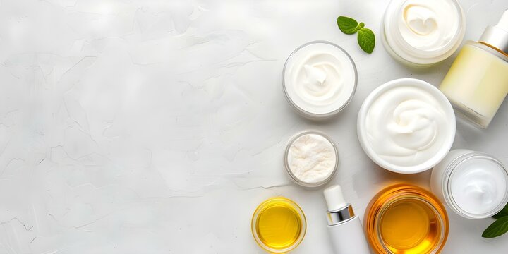 Skincare products for facial care keloids and dermatophytosis in various forms. Concept Skincare, Facial Care, Keloids, Dermatophytosis, Product Forms