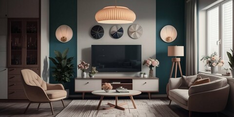 Elegant living room mockup interior. Generative AI.