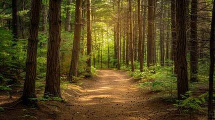 Obraz premium Sunlit Path Through Forest.