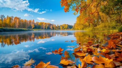 Obraz premium Autumn Reflections in a Serene Lake.