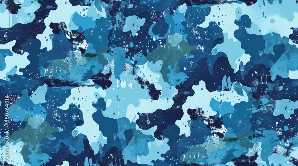 Poster abstract blue camouflage pattern design with various shades and shapes, perfect for backgrounds and 