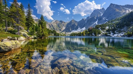 Naklejka premium Mountain Lake With Clear Water