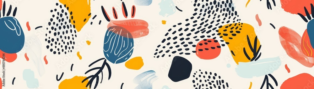 Poster abstract colorful pattern with various shapes and textures on a light background. modern and artisti