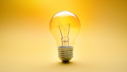 Incandescent light bulb on yellow background. Creative concept, innovation technology success
