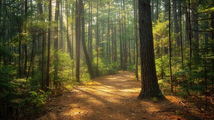 Fototapeta premium Sunbeams in a Pine Forest.