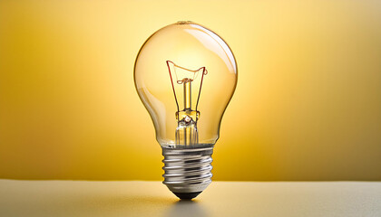 Incandescent light bulb on yellow background. Creative concept, innovation technology success