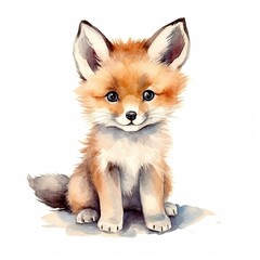 Obraz premium Delicate watercolor illustration of a fox cub, capturing the playful and curious nature of this young woodland animal.