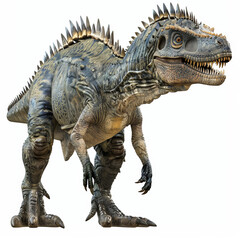 Fototapeta premium A detailed Cryolophosaurus with its unique crest and powerful build, looking fierce, isolated on white background.